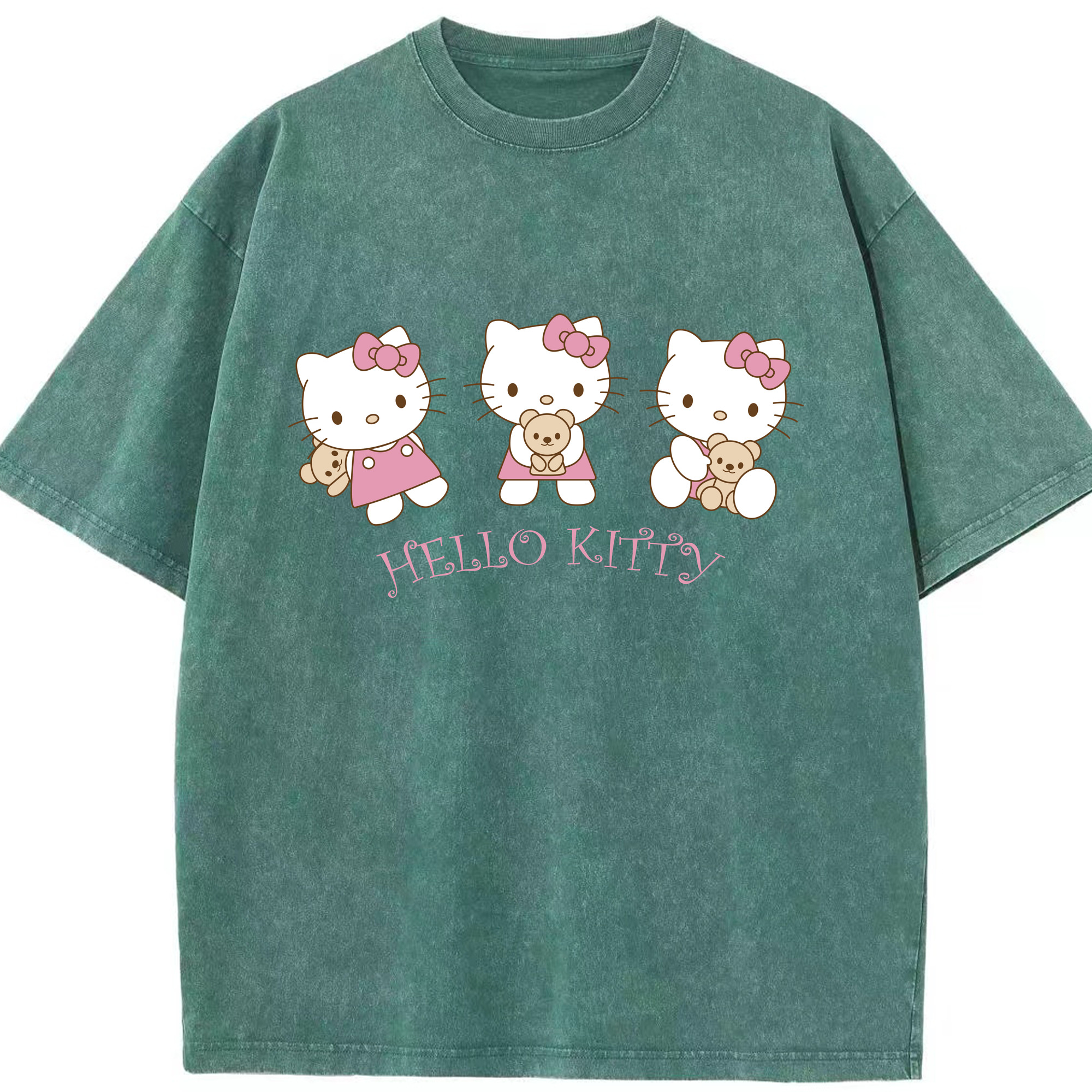 （画像用） Hello Kitty ハローキティ 綿100% ヴィンテージ風 半袖Tシャツ（フロントプリント）